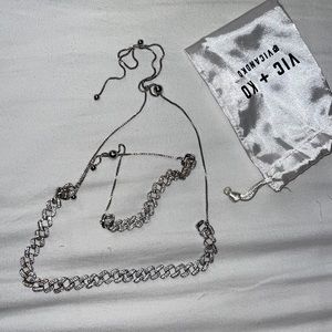Silver rhinestone chain necklace and bracelet